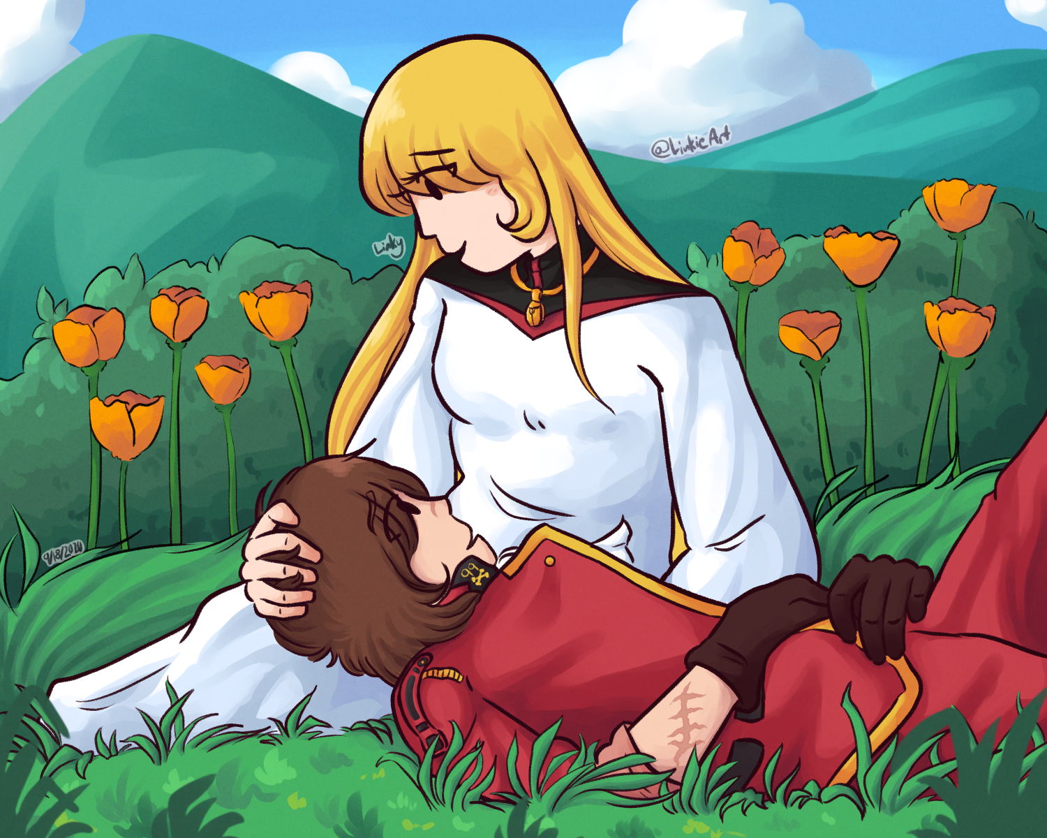 Maya and Harlock in a field
